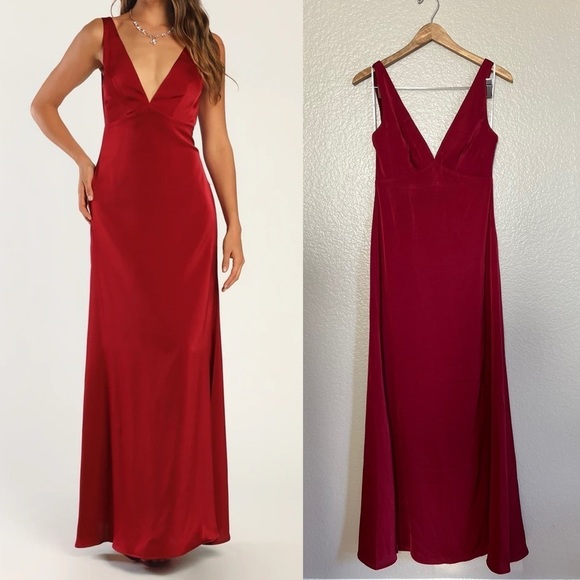 Extravagance Wine Red Satin Button-Back Maxi Dress NWOT Small - Picture 1 of 8